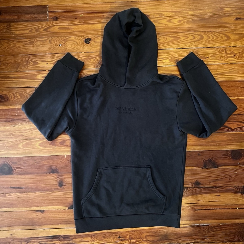 NIALAYA Hollywood Black Pullover Hoodie Men's Medium Made in Turkey‎